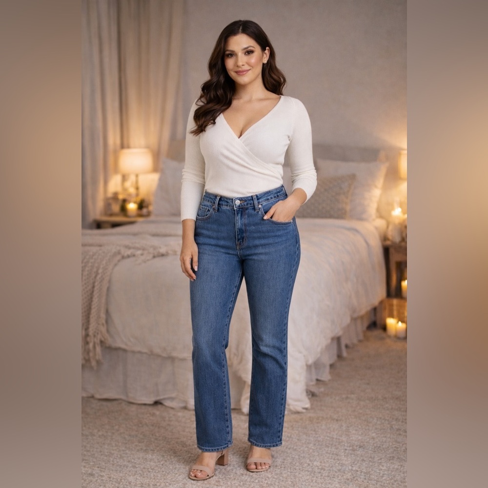 Gloria Vanderbilt Amanda Straight Leg Blue Denim Jeans 8 Short